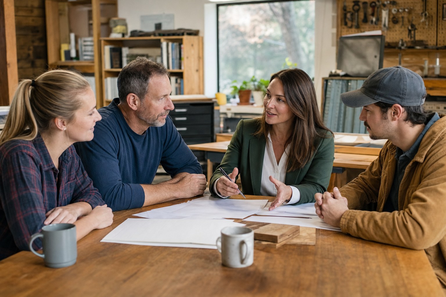 A benefits adviser meets with a small business team